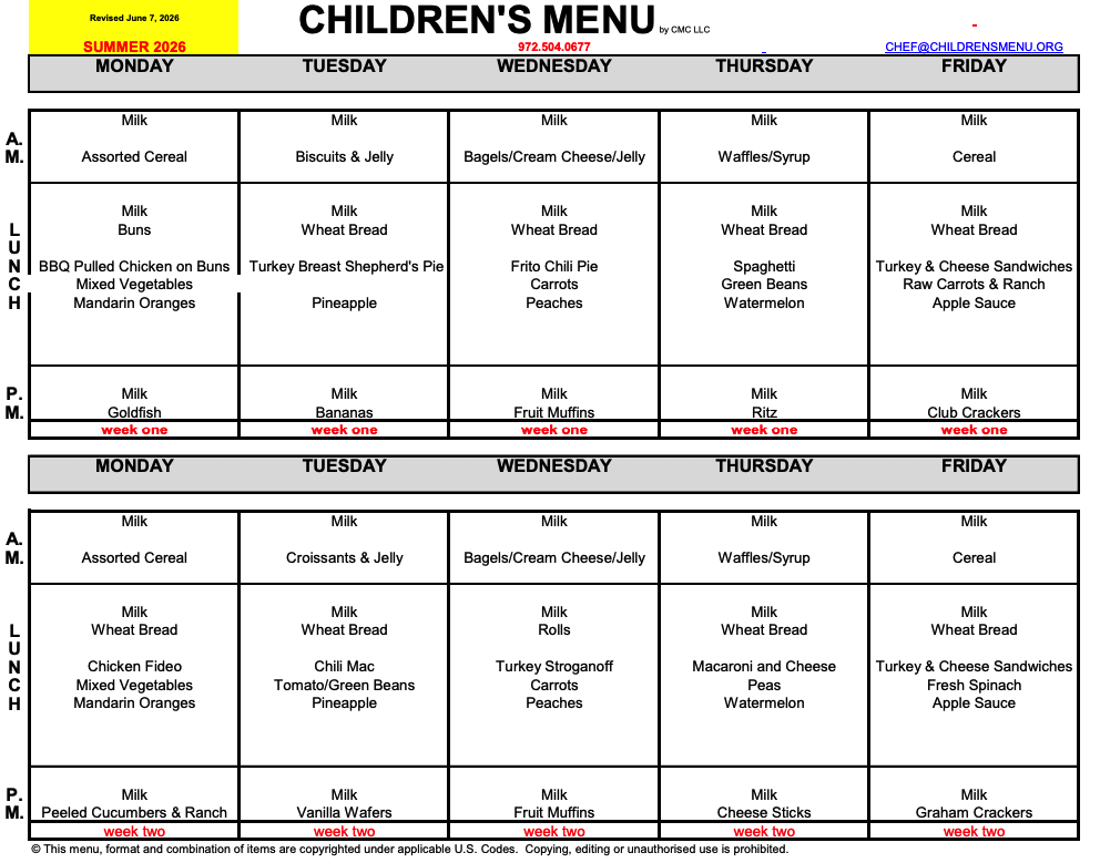 Basic menu summer standard-august